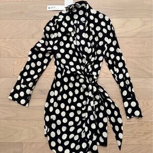 Zara Black and White Polka Dot Midi Wrap Dress